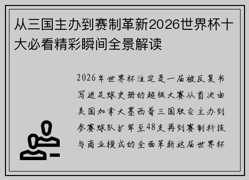 从三国主办到赛制革新2026世界杯十大必看精彩瞬间全景解读