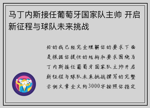 马丁内斯接任葡萄牙国家队主帅 开启新征程与球队未来挑战